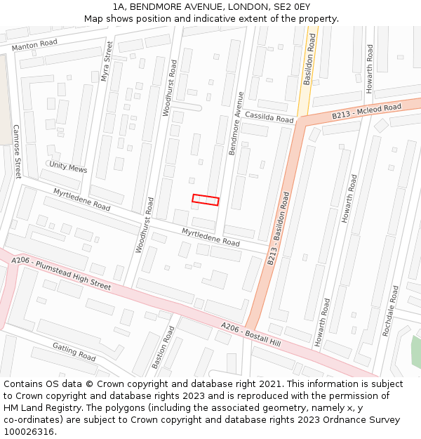 1A, BENDMORE AVENUE, LONDON, SE2 0EY: Location map and indicative extent of plot