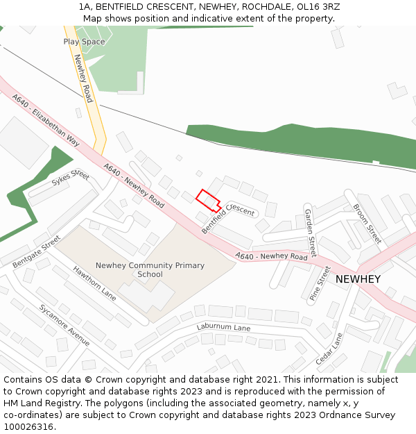 1A, BENTFIELD CRESCENT, NEWHEY, ROCHDALE, OL16 3RZ: Location map and indicative extent of plot