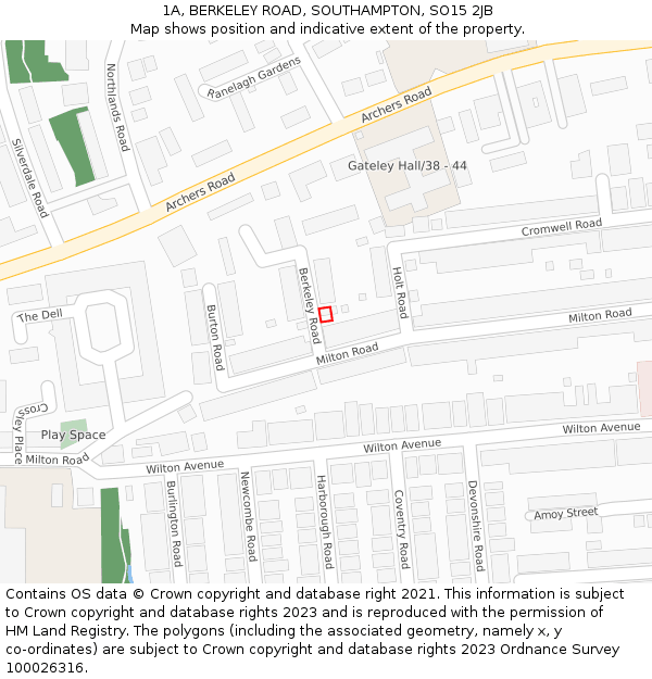 1A, BERKELEY ROAD, SOUTHAMPTON, SO15 2JB: Location map and indicative extent of plot