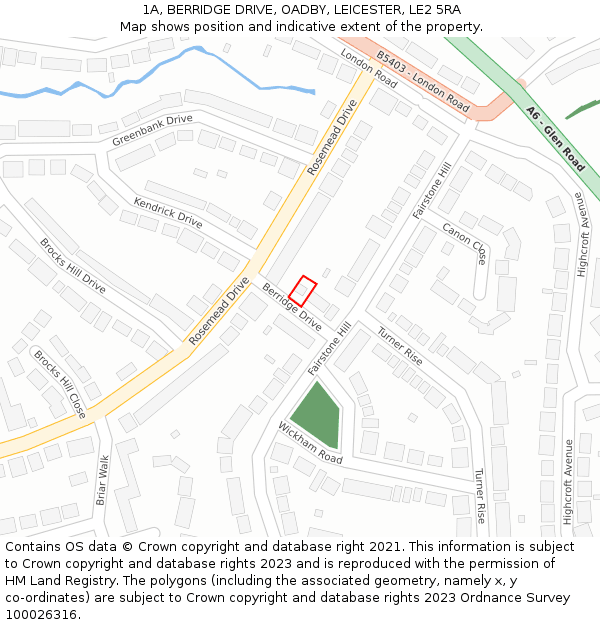 1A, BERRIDGE DRIVE, OADBY, LEICESTER, LE2 5RA: Location map and indicative extent of plot