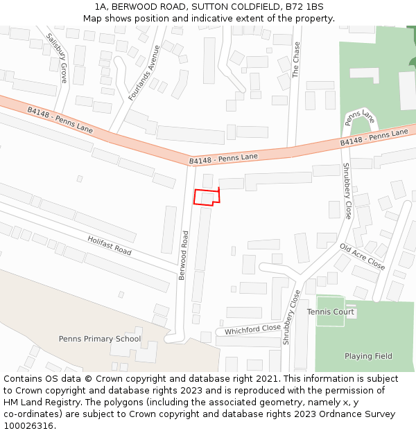 1A, BERWOOD ROAD, SUTTON COLDFIELD, B72 1BS: Location map and indicative extent of plot