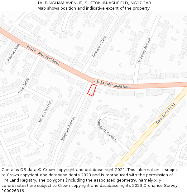 1A, BINGHAM AVENUE, SUTTON-IN-ASHFIELD, NG17 3AR: Location map and indicative extent of plot