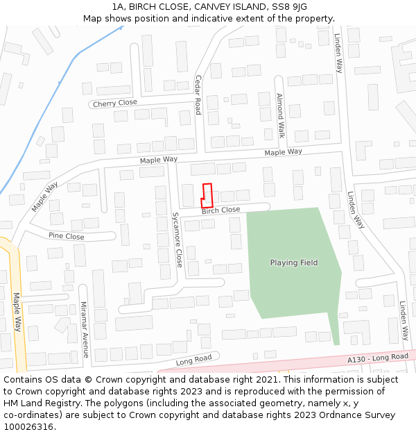 1A, BIRCH CLOSE, CANVEY ISLAND, SS8 9JG: Location map and indicative extent of plot