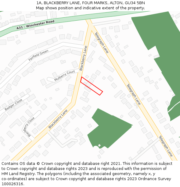 1A, BLACKBERRY LANE, FOUR MARKS, ALTON, GU34 5BN: Location map and indicative extent of plot