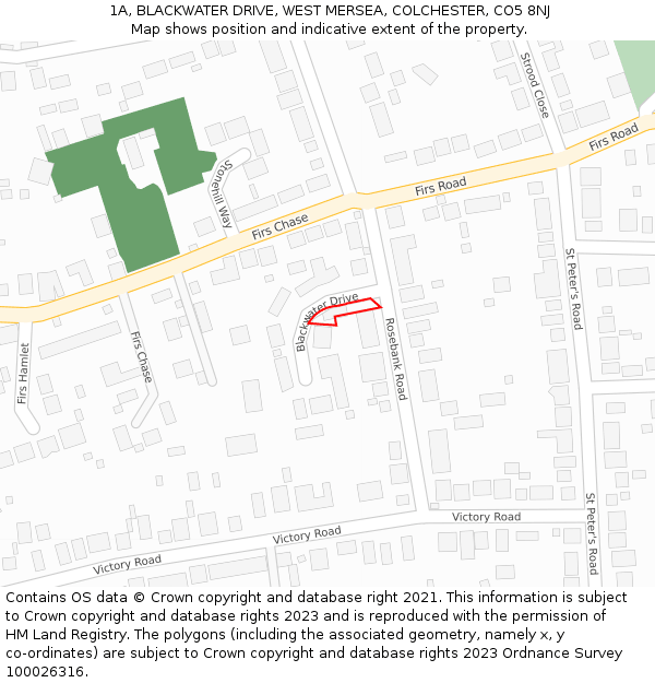 1A, BLACKWATER DRIVE, WEST MERSEA, COLCHESTER, CO5 8NJ: Location map and indicative extent of plot