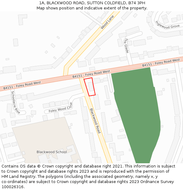 1A, BLACKWOOD ROAD, SUTTON COLDFIELD, B74 3PH: Location map and indicative extent of plot