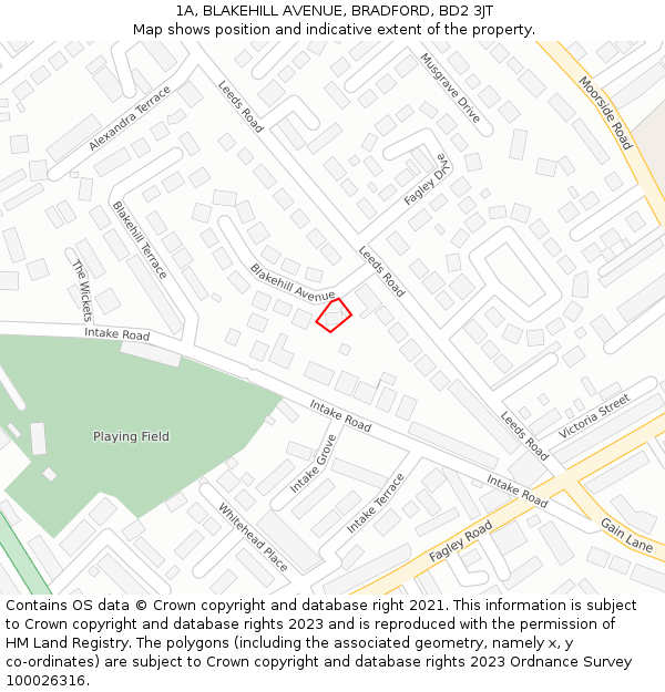 1A, BLAKEHILL AVENUE, BRADFORD, BD2 3JT: Location map and indicative extent of plot