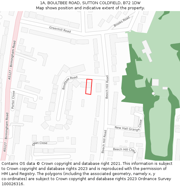 1A, BOULTBEE ROAD, SUTTON COLDFIELD, B72 1DW: Location map and indicative extent of plot