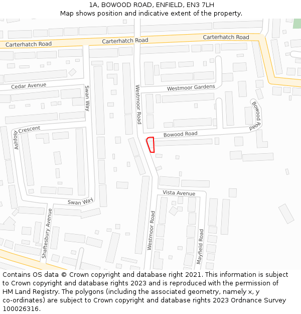 1A, BOWOOD ROAD, ENFIELD, EN3 7LH: Location map and indicative extent of plot