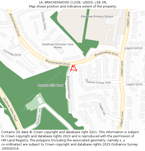 1A, BRACKENWOOD CLOSE, LEEDS, LS8 1RL: Location map and indicative extent of plot