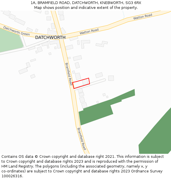 1A, BRAMFIELD ROAD, DATCHWORTH, KNEBWORTH, SG3 6RX: Location map and indicative extent of plot