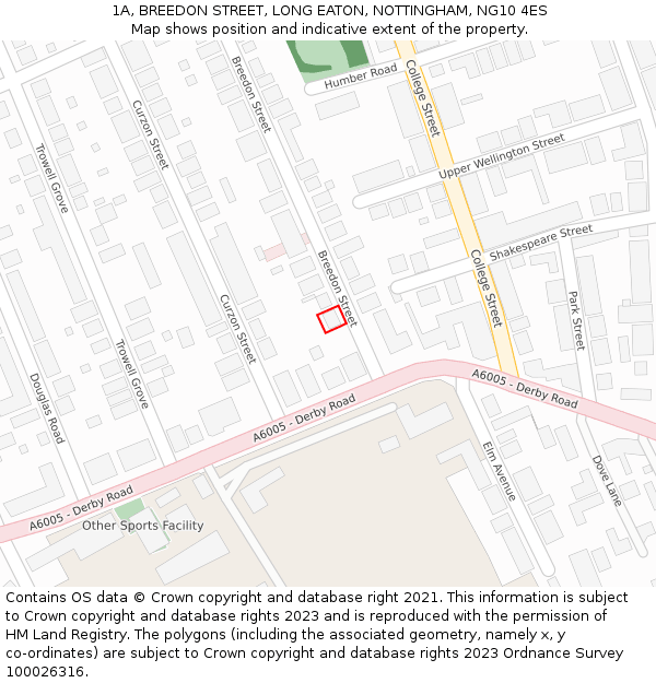 1A, BREEDON STREET, LONG EATON, NOTTINGHAM, NG10 4ES: Location map and indicative extent of plot