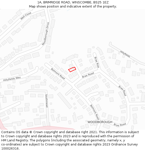 1A, BRIMRIDGE ROAD, WINSCOMBE, BS25 1EZ: Location map and indicative extent of plot