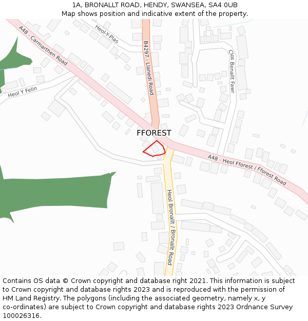 1A, BRONALLT ROAD, HENDY, SWANSEA, SA4 0UB: Location map and indicative extent of plot