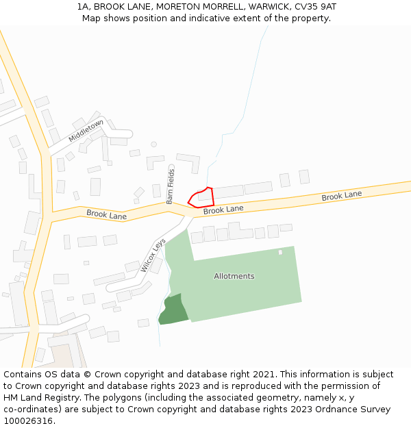 1A, BROOK LANE, MORETON MORRELL, WARWICK, CV35 9AT: Location map and indicative extent of plot