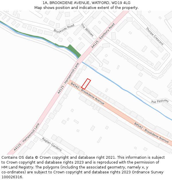 1A, BROOKDENE AVENUE, WATFORD, WD19 4LG: Location map and indicative extent of plot