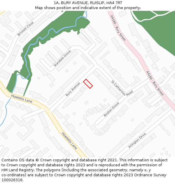 1A, BURY AVENUE, RUISLIP, HA4 7RT: Location map and indicative extent of plot