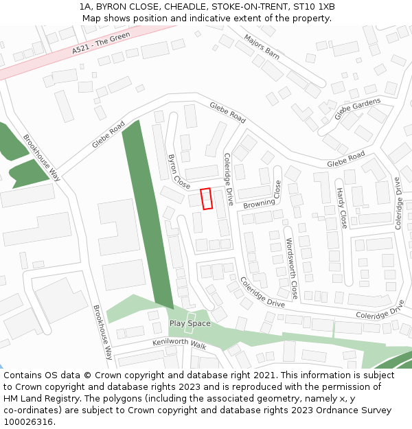 1A, BYRON CLOSE, CHEADLE, STOKE-ON-TRENT, ST10 1XB: Location map and indicative extent of plot