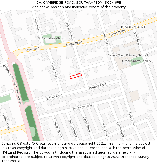 1A, CAMBRIDGE ROAD, SOUTHAMPTON, SO14 6RB: Location map and indicative extent of plot