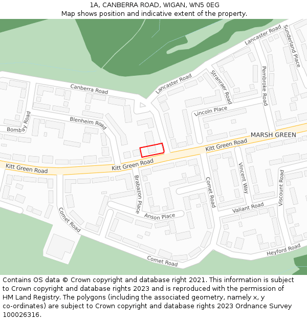 1A, CANBERRA ROAD, WIGAN, WN5 0EG: Location map and indicative extent of plot