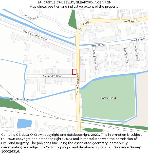 1A, CASTLE CAUSEWAY, SLEAFORD, NG34 7QN: Location map and indicative extent of plot