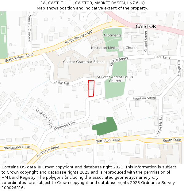 1A, CASTLE HILL, CAISTOR, MARKET RASEN, LN7 6UQ: Location map and indicative extent of plot