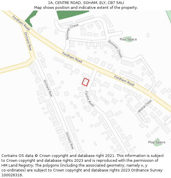1A, CENTRE ROAD, SOHAM, ELY, CB7 5AU: Location map and indicative extent of plot