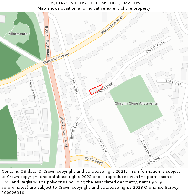 1A, CHAPLIN CLOSE, CHELMSFORD, CM2 8QW: Location map and indicative extent of plot