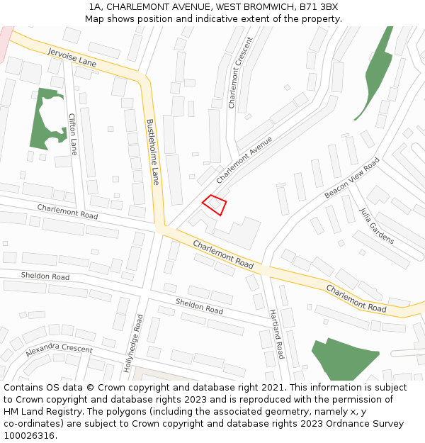 1A, CHARLEMONT AVENUE, WEST BROMWICH, B71 3BX: Location map and indicative extent of plot