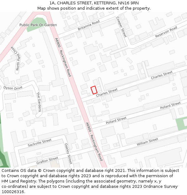 1A, CHARLES STREET, KETTERING, NN16 9RN: Location map and indicative extent of plot