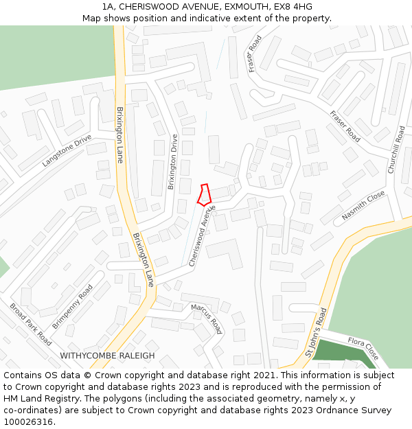 1A, CHERISWOOD AVENUE, EXMOUTH, EX8 4HG: Location map and indicative extent of plot