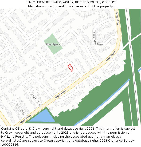 1A, CHERRYTREE WALK, YAXLEY, PETERBOROUGH, PE7 3HG: Location map and indicative extent of plot