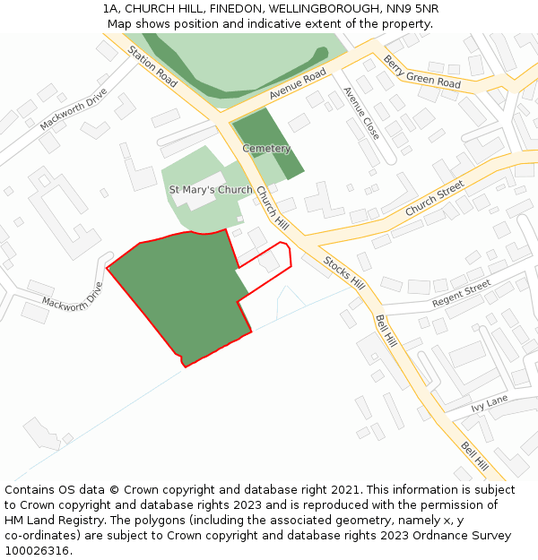 1A, CHURCH HILL, FINEDON, WELLINGBOROUGH, NN9 5NR: Location map and indicative extent of plot