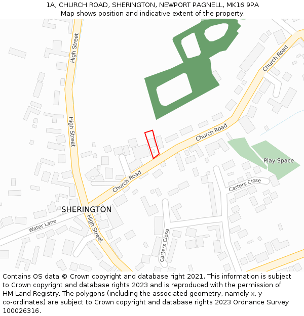 1A, CHURCH ROAD, SHERINGTON, NEWPORT PAGNELL, MK16 9PA: Location map and indicative extent of plot