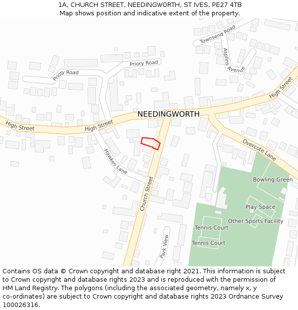 1A, CHURCH STREET, NEEDINGWORTH, ST IVES, PE27 4TB: Location map and indicative extent of plot