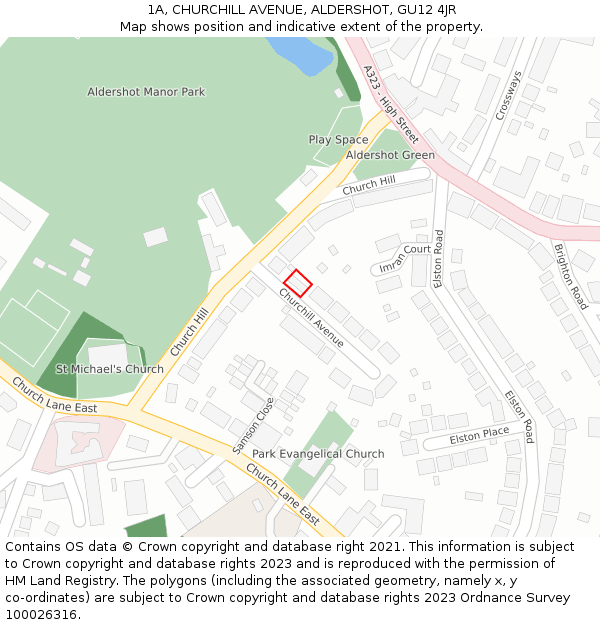 1A, CHURCHILL AVENUE, ALDERSHOT, GU12 4JR: Location map and indicative extent of plot