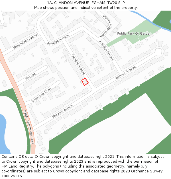 1A, CLANDON AVENUE, EGHAM, TW20 8LP: Location map and indicative extent of plot