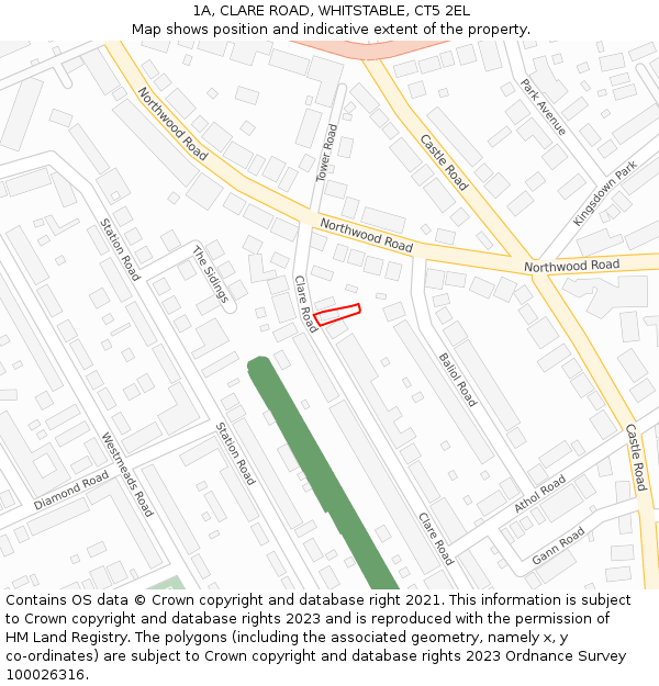 1A, CLARE ROAD, WHITSTABLE, CT5 2EL: Location map and indicative extent of plot