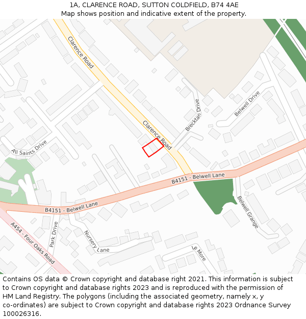 1A, CLARENCE ROAD, SUTTON COLDFIELD, B74 4AE: Location map and indicative extent of plot