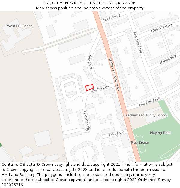 1A, CLEMENTS MEAD, LEATHERHEAD, KT22 7RN: Location map and indicative extent of plot