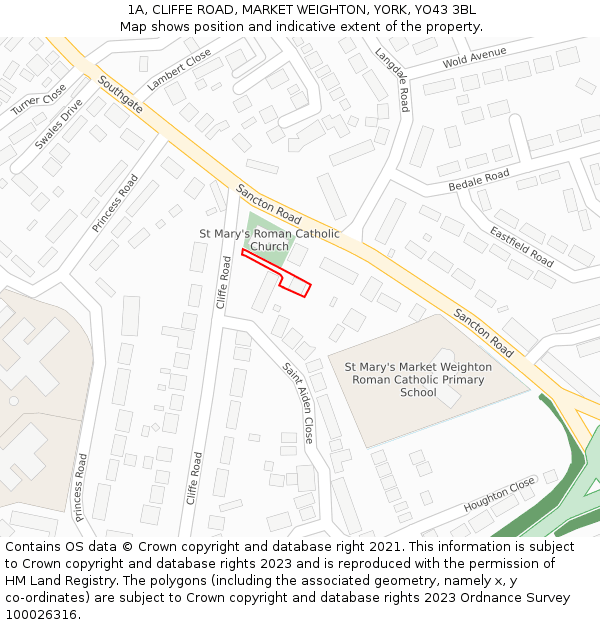 1A, CLIFFE ROAD, MARKET WEIGHTON, YORK, YO43 3BL: Location map and indicative extent of plot