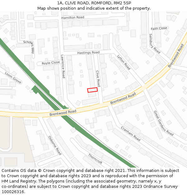 1A, CLIVE ROAD, ROMFORD, RM2 5SP: Location map and indicative extent of plot