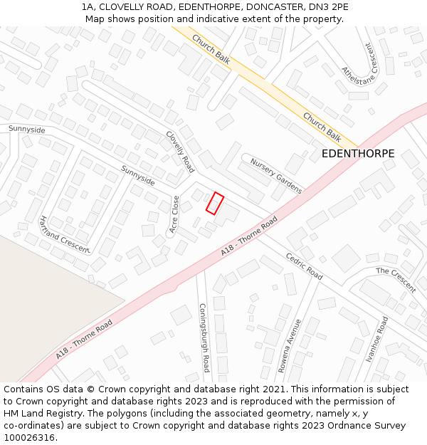 1A, CLOVELLY ROAD, EDENTHORPE, DONCASTER, DN3 2PE: Location map and indicative extent of plot