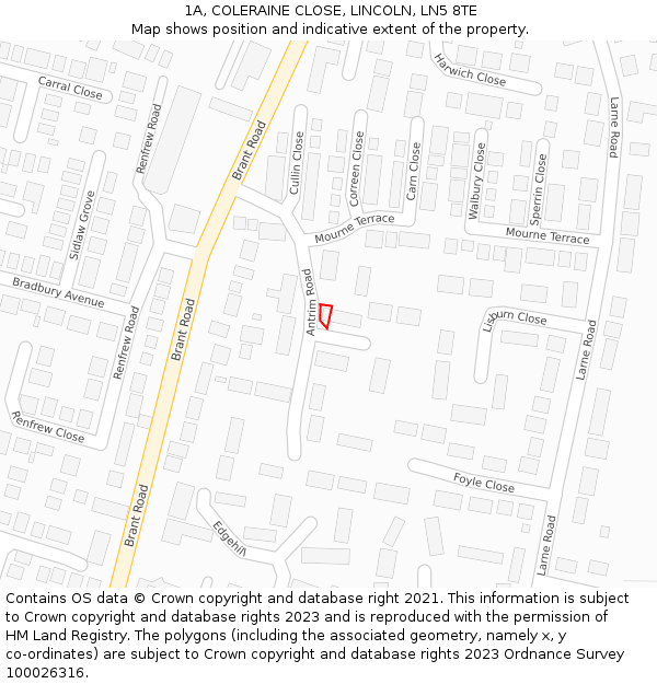 1A, COLERAINE CLOSE, LINCOLN, LN5 8TE: Location map and indicative extent of plot