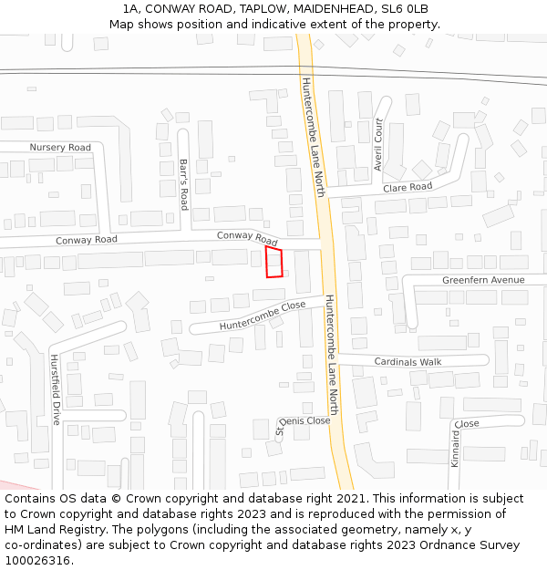 1A, CONWAY ROAD, TAPLOW, MAIDENHEAD, SL6 0LB: Location map and indicative extent of plot