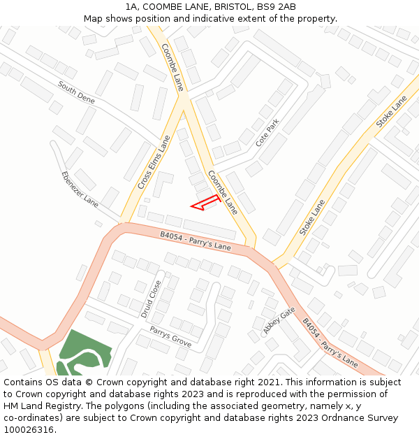 1A, COOMBE LANE, BRISTOL, BS9 2AB: Location map and indicative extent of plot