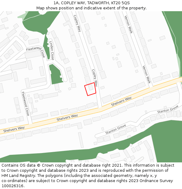 1A, COPLEY WAY, TADWORTH, KT20 5QS: Location map and indicative extent of plot