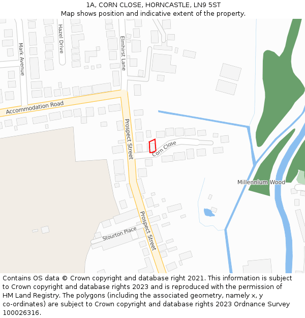 1A, CORN CLOSE, HORNCASTLE, LN9 5ST: Location map and indicative extent of plot