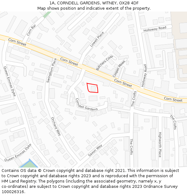 1A, CORNDELL GARDENS, WITNEY, OX28 4DF: Location map and indicative extent of plot