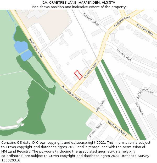 1A, CRABTREE LANE, HARPENDEN, AL5 5TA: Location map and indicative extent of plot